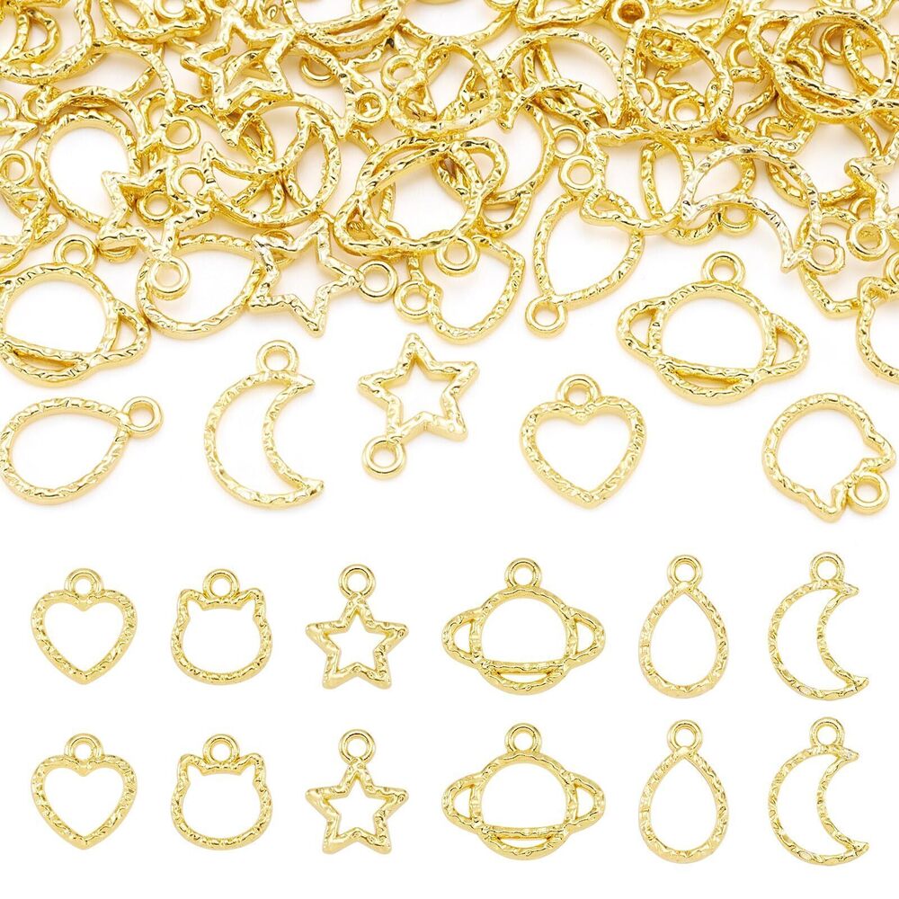 8618 Alloy Open Back Bezel Pendants Star Plane Moon Hollow Frame Charms